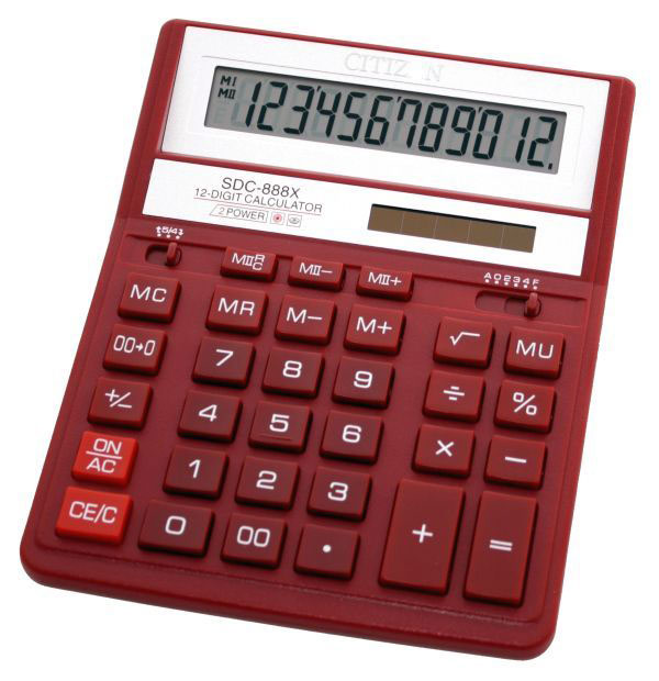 Калькулятор Citizen SDC-888XRD красный 12-разрядный 2-е питание, 00, MII, mark up, A0234F