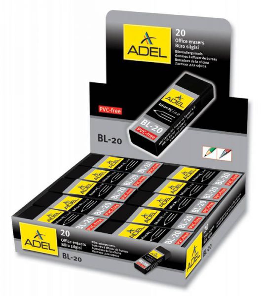 Ластик Adel Blackline 227-0789-000 60x22x12mm индивидуальная картонная упаковка + пленка