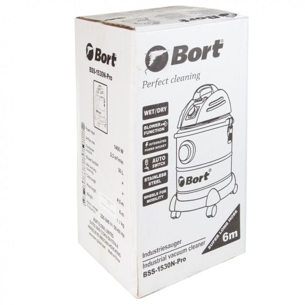 Строительный пылесос Bort BSS-1530N-Pro 1400 Вт серебристый